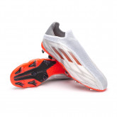 Zapatos de fútbol X Speedflow + FG Niño White-Iron Metallic-Solar Red