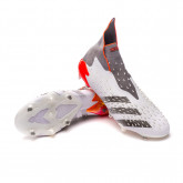 Zapatos de fútbol Predator Freak + FG White-Iron Metallic-Solar Red