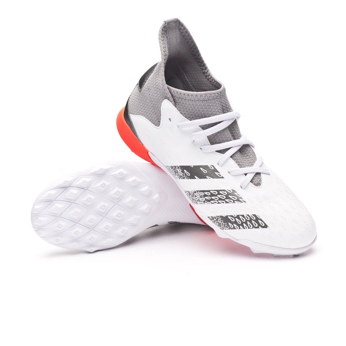milicia Tren Aliviar Zapatos de fútbol adidas Predator Freak .3 Turf Niño White-Iron  Metallic-Solar Red - Fútbol Emotion