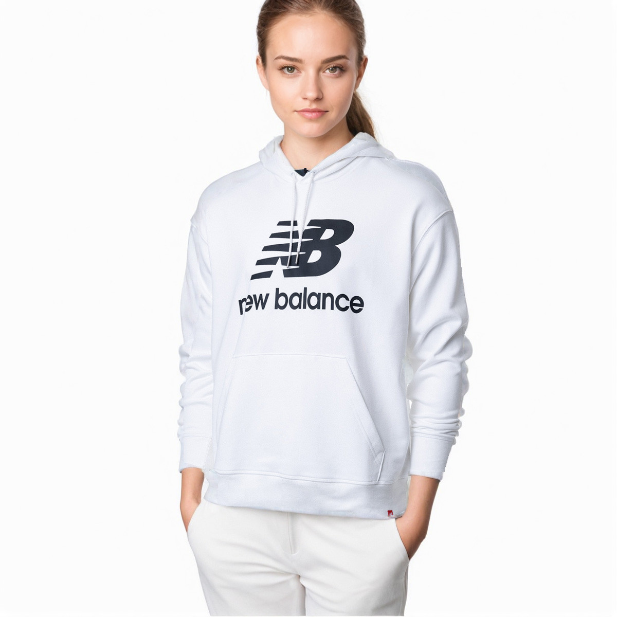 Sudadera New Balance Essentials Stacked Logo Oversized Pullover Hoodie White - Fútbol Emotion