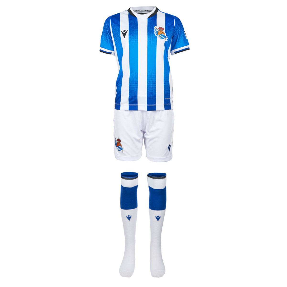 swear Magnetic He Kit Macron Kids Real Sociedad de Fútbol Home Kit 2021-2022 White-Blue -  Fútbol Emotion