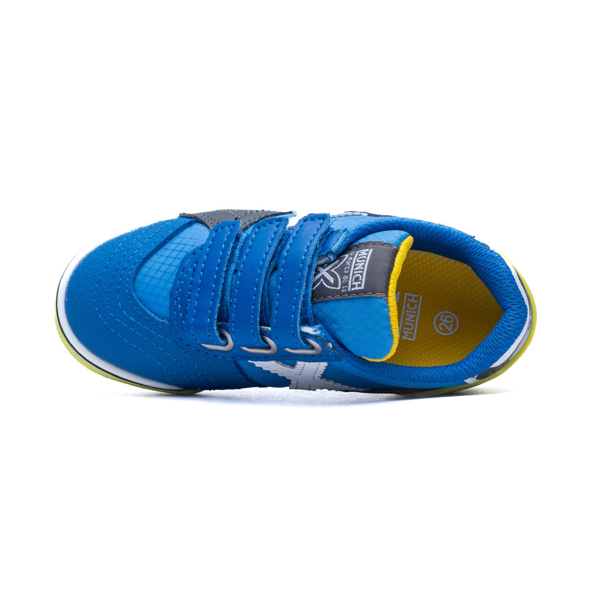 Zapatilla de Fútbol sala Munich G3 Indoor Cinta Adhesiva Niño Azul-Amarillo  - Fútbol Emotion