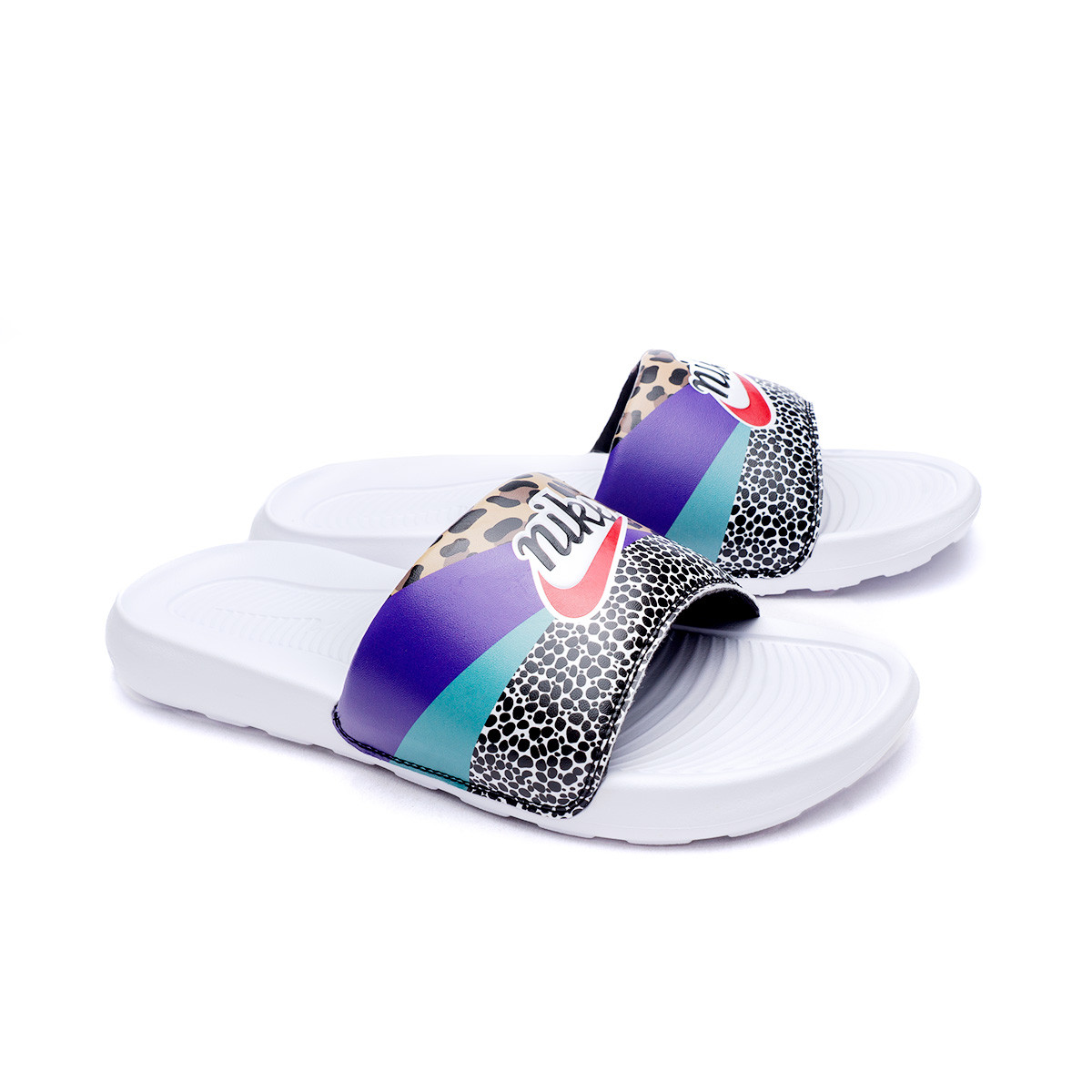 Chanclas Nike Victori One Mujer White-Habanero Red-Black-Electro Purple -  Fútbol Emotion
