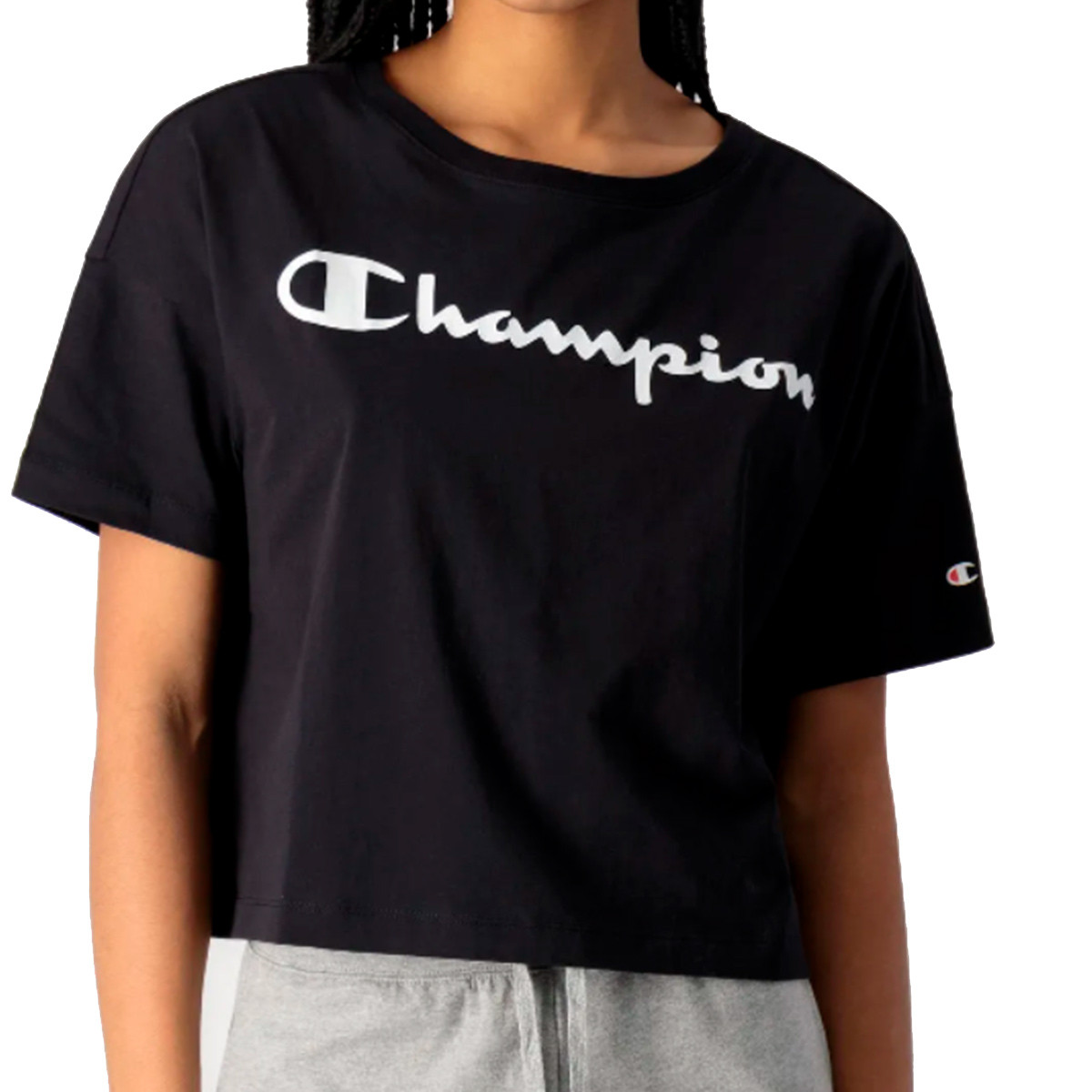 Camiseta Champion Crewneck Mujer American Classics Big Logo Black - Fútbol  Emotion
