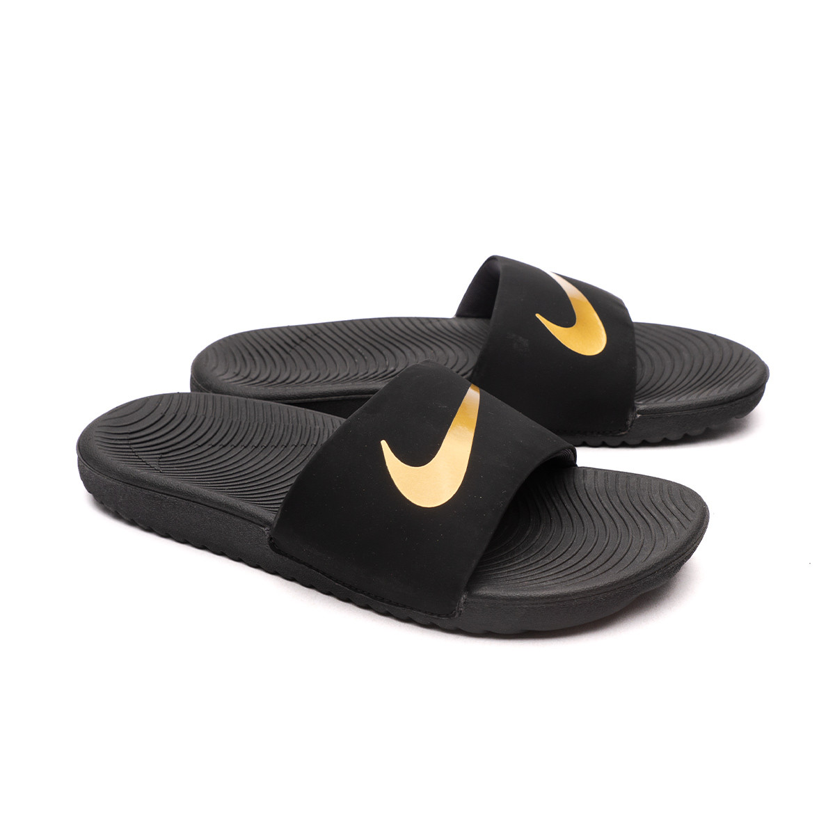 Chanclas Nike Kawa Slide Black-Mtlc Gold - Fútbol Emotion