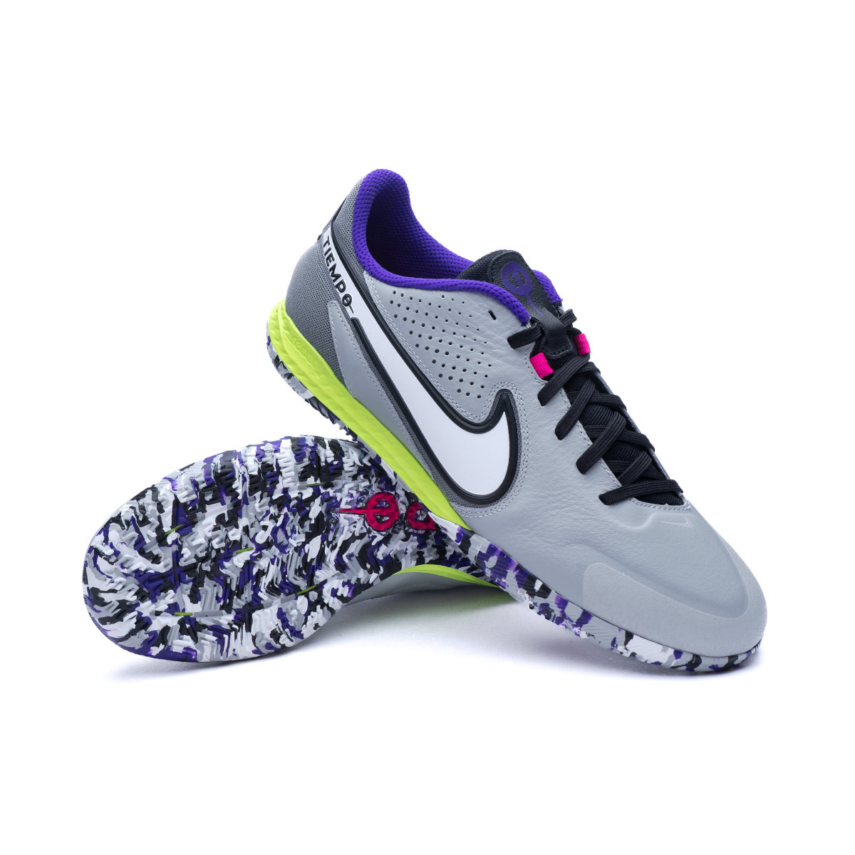 Zapatilla de Fútbol sala React Tiempo Legend 9 IC Light Grey-White-Smoke Grey-Volt - Emotion