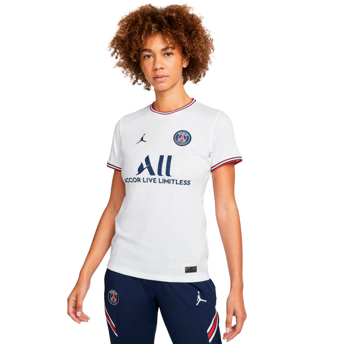 Maglia Nike Jordan x Paris Saint-Germain FC Quarto Kit Stadium 2021-2022  Donna White-Midnight Navy - Fútbol Emotion