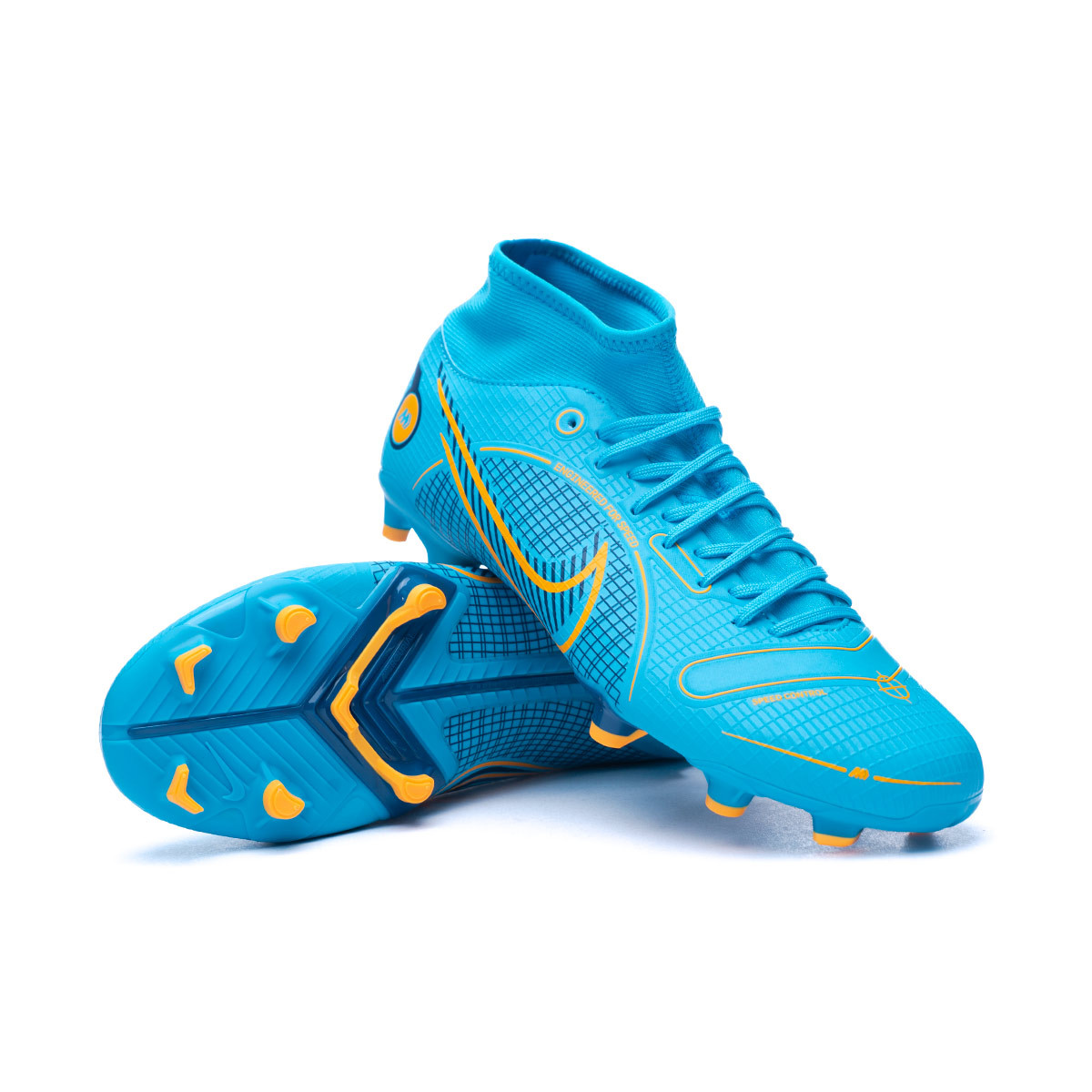 Bota de fútbol Nike Mercurial Superfly 8 Academy FG/MG Chlorine Blue-Laser Orange-Marina Fútbol Emotion
