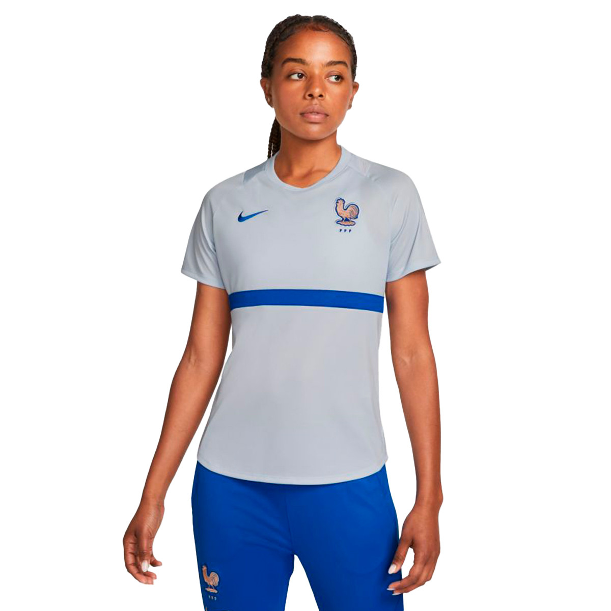 Camiseta Nike Francia Training Euro 2022 Mujer Football Grey-Hyper Cobalt Fútbol