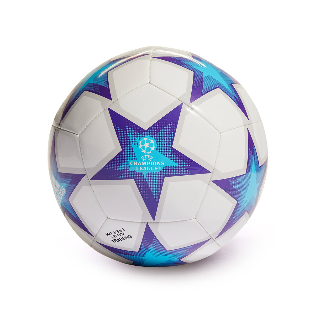 Ballon adidas UEFA Champions League Pro White-Silver Metallic-Bright Cyan -  Fútbol Emotion