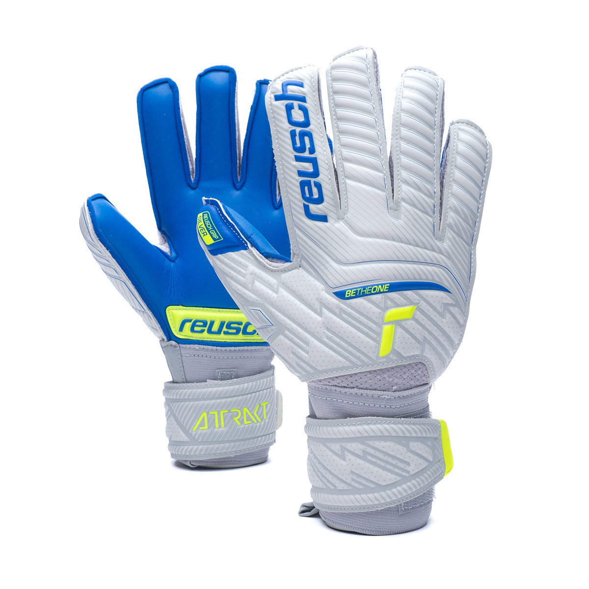 Glove Reusch Kids Silver Vapor gray-Safety yellow-Deep blue Fútbol Emotion