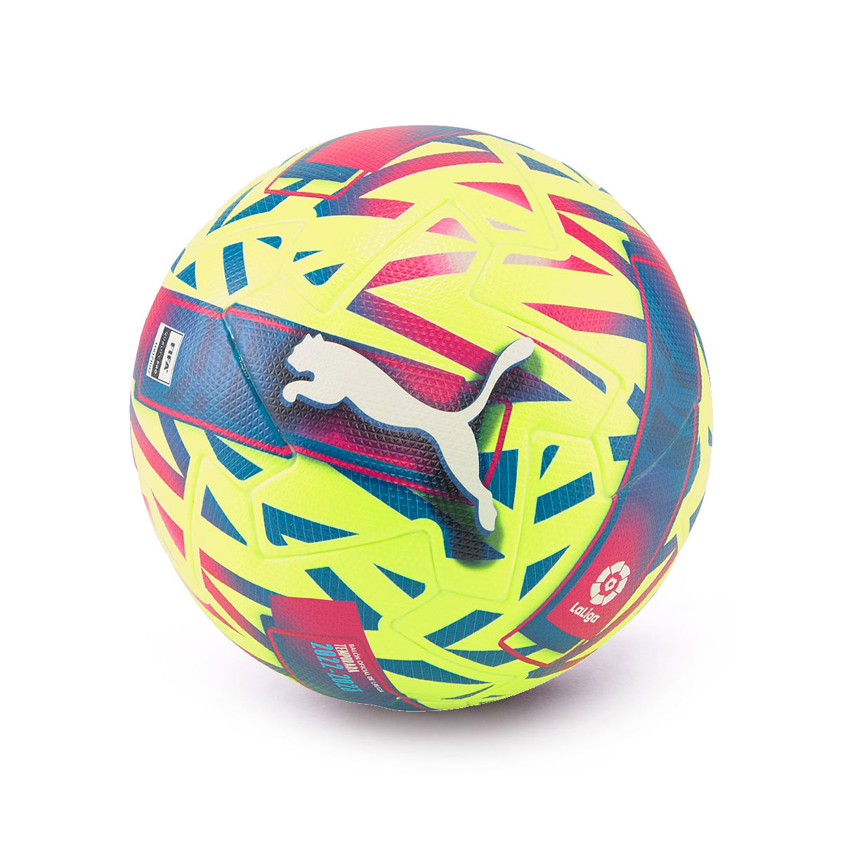 Balón Puma LaLiga 1 Orbita Quality Pro) 2022-2023 Box Lemon Tonic-Beetroot Purple-Blue Atoll - Fútbol