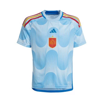 Camiseta España Segunda Equipación Mundial Qatar 2022 Niño Glow Blue-Glory Blue