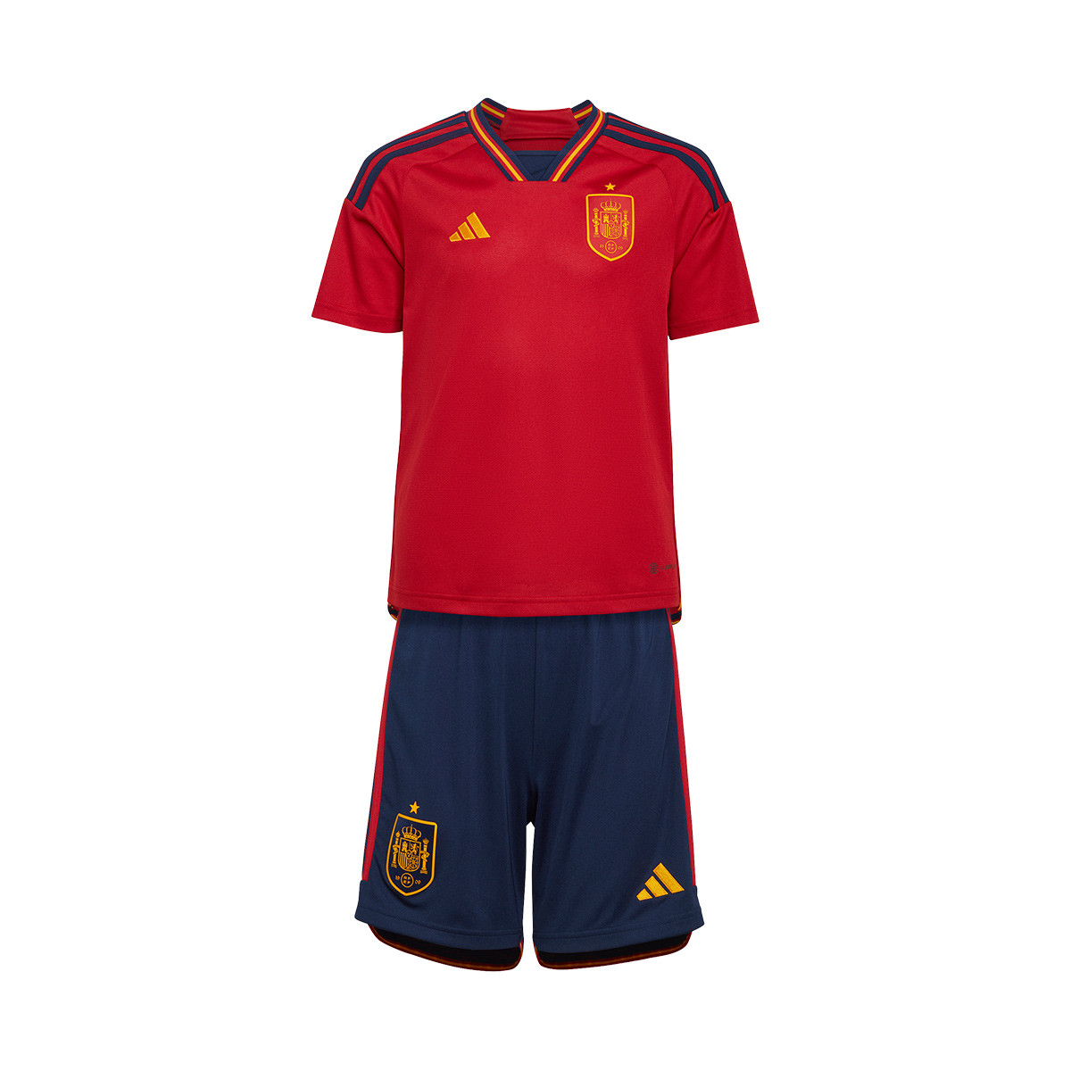 Conjunto España Primera Equipación Mundial Qatar 2022 Niño Power Red-Navy Blue Bottom - Fútbol Emotion