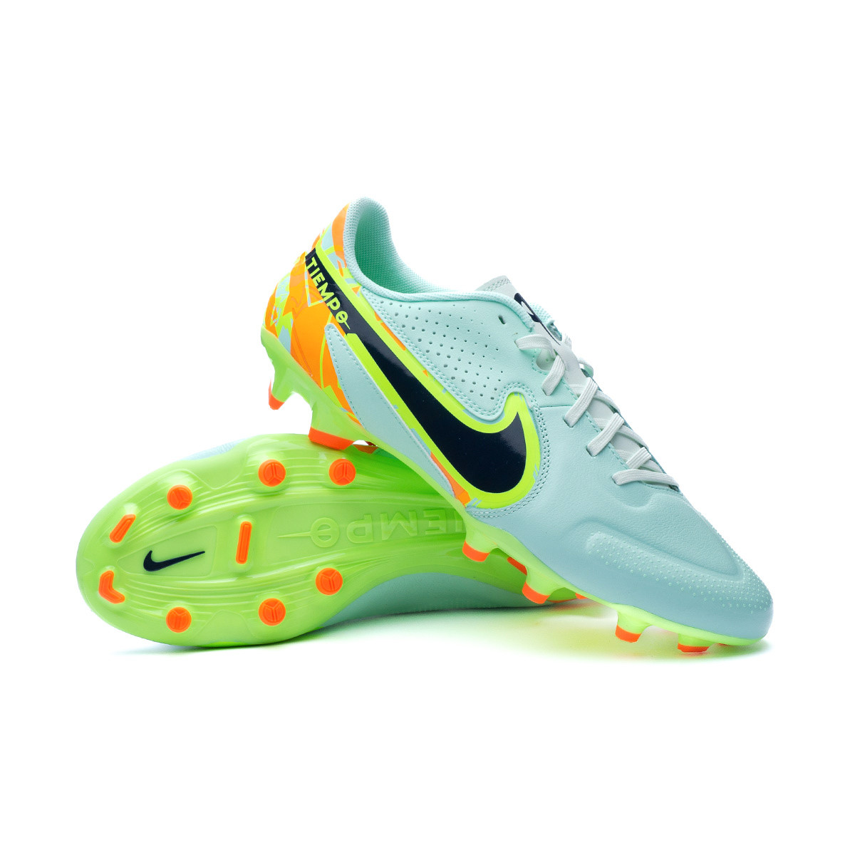 Bota de fútbol Tiempo Legend 9 Academy FG/MG Mint Foam-Blackened Blue-Total Orange - Emotion