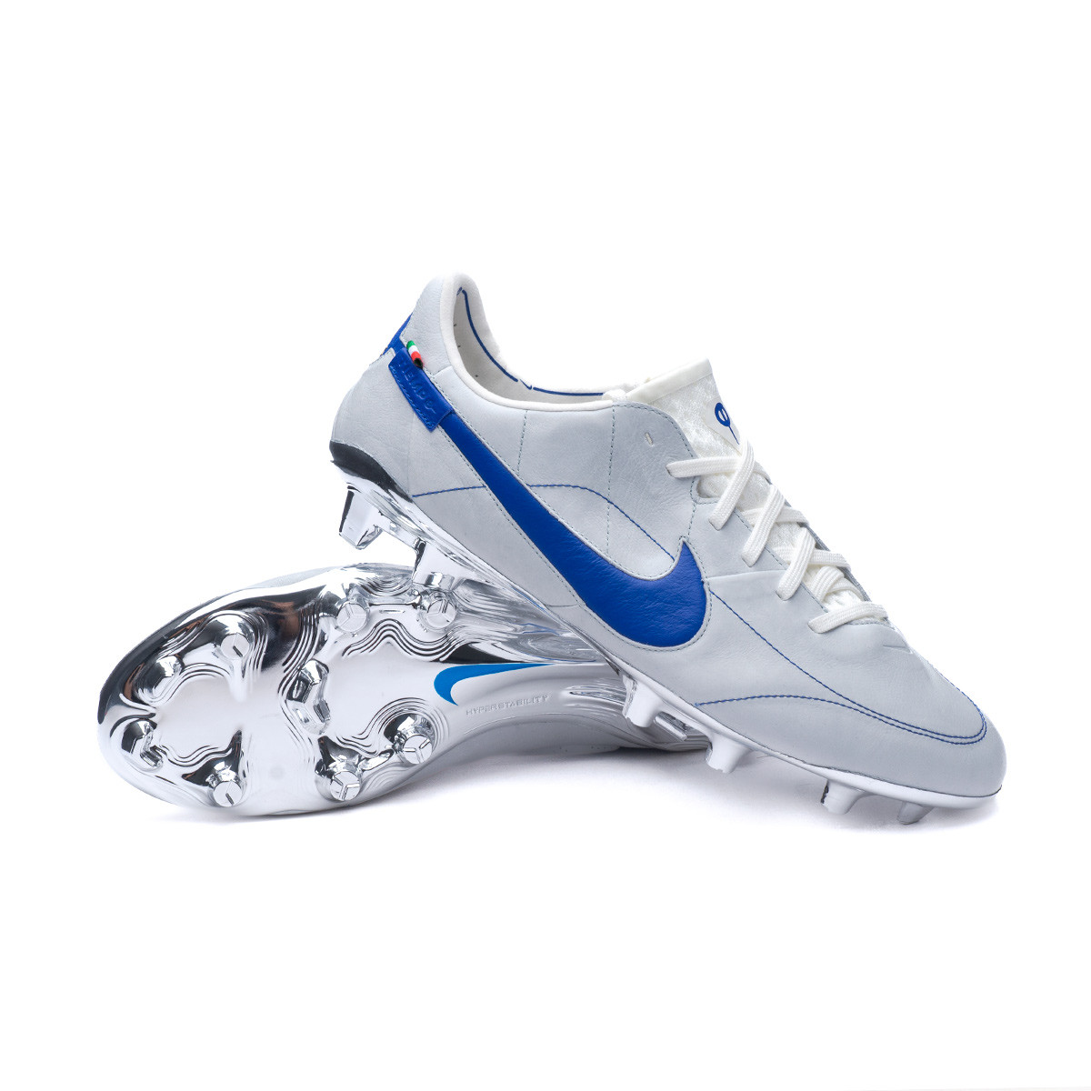 Bota de fútbol Tiempo Legend 9 Elite FG White-Game Royal-Metallic Silver - Fútbol Emotion