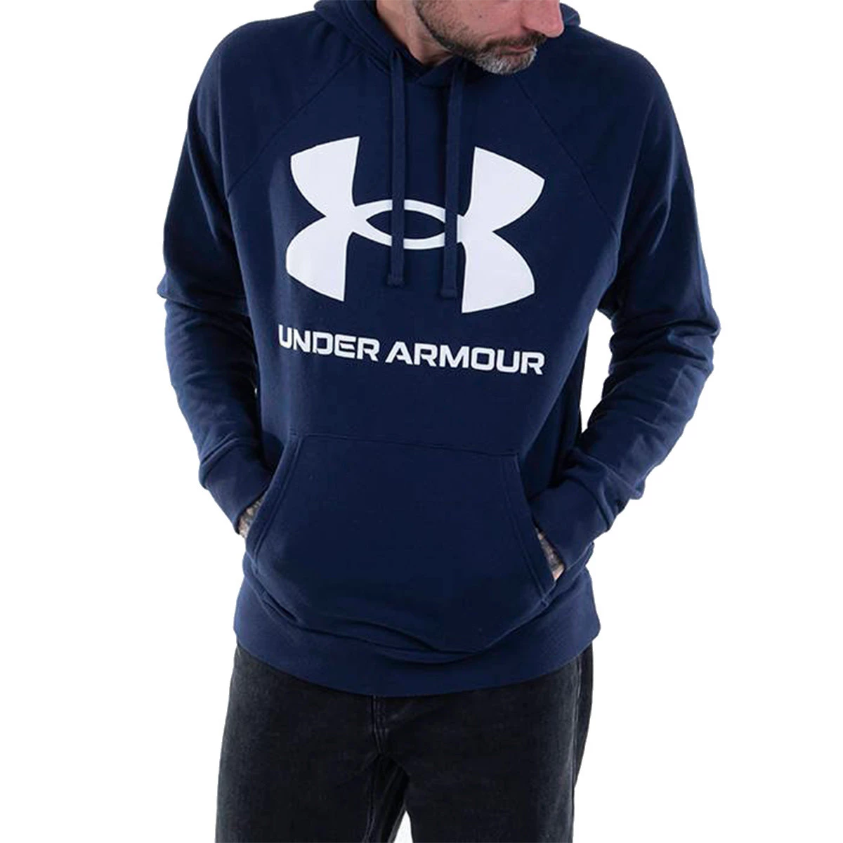 Sweatshirt Under Armour UA Rival Fleece Big Logo Hoodie Midnight Navy-Onyx  White - Fútbol Emotion