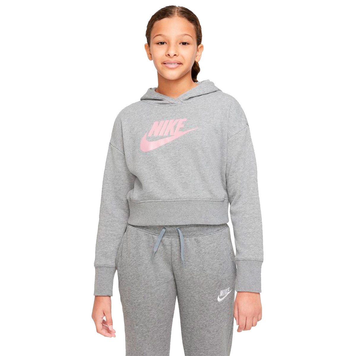 Derecho mensual lucha Sudadera Nike Sportswear Club Crop Niña Carbon Heather-Elemental Pink -  Fútbol Emotion