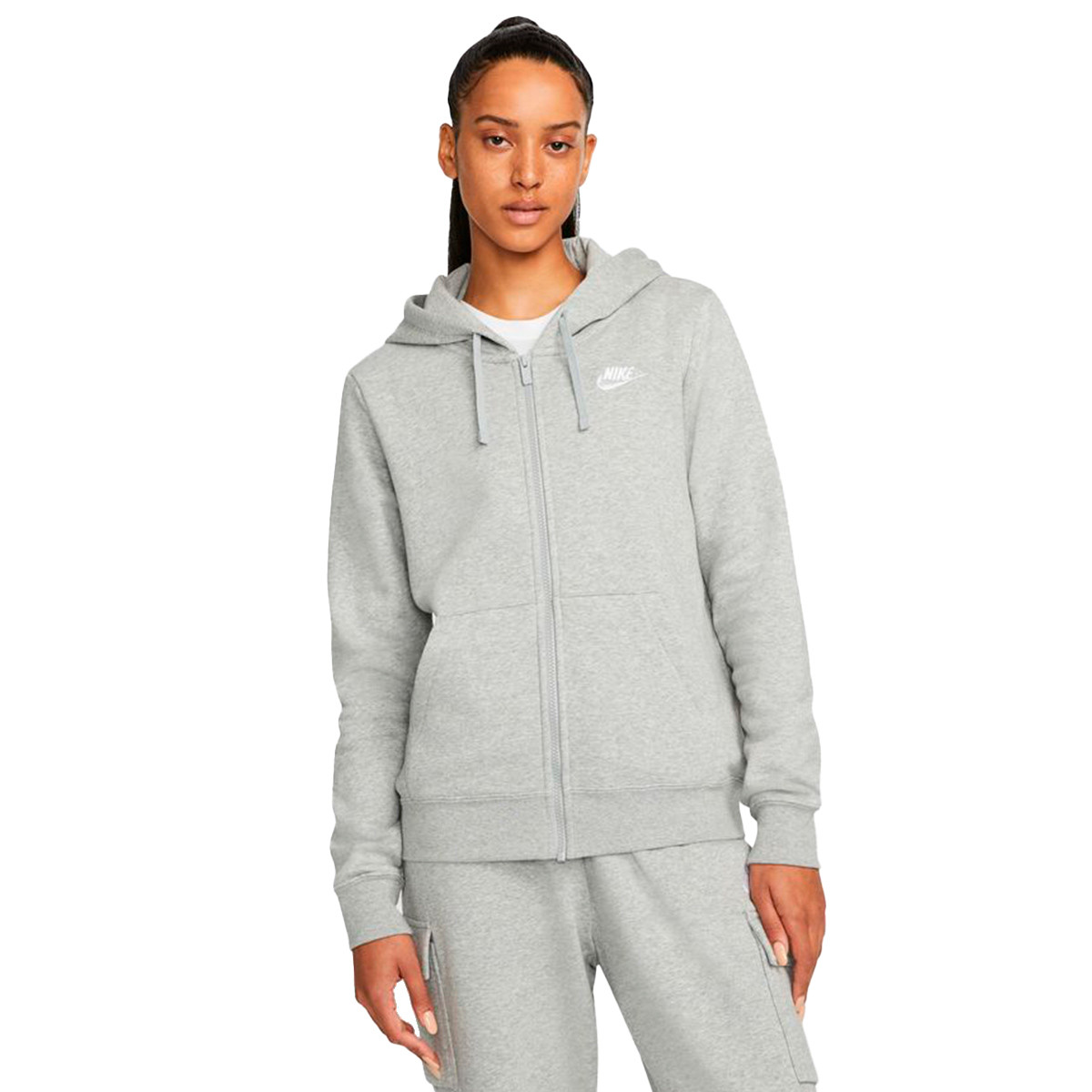 Chaqueta Nike Sportswear Club Mujer Dk Grey Heather-White - Fútbol Emotion