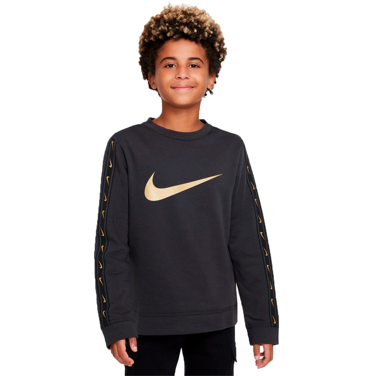 Sudadera Nike Sportswear Repeat Fleece Niño Dark Smoke Grey-Metallic Gold - Fútbol