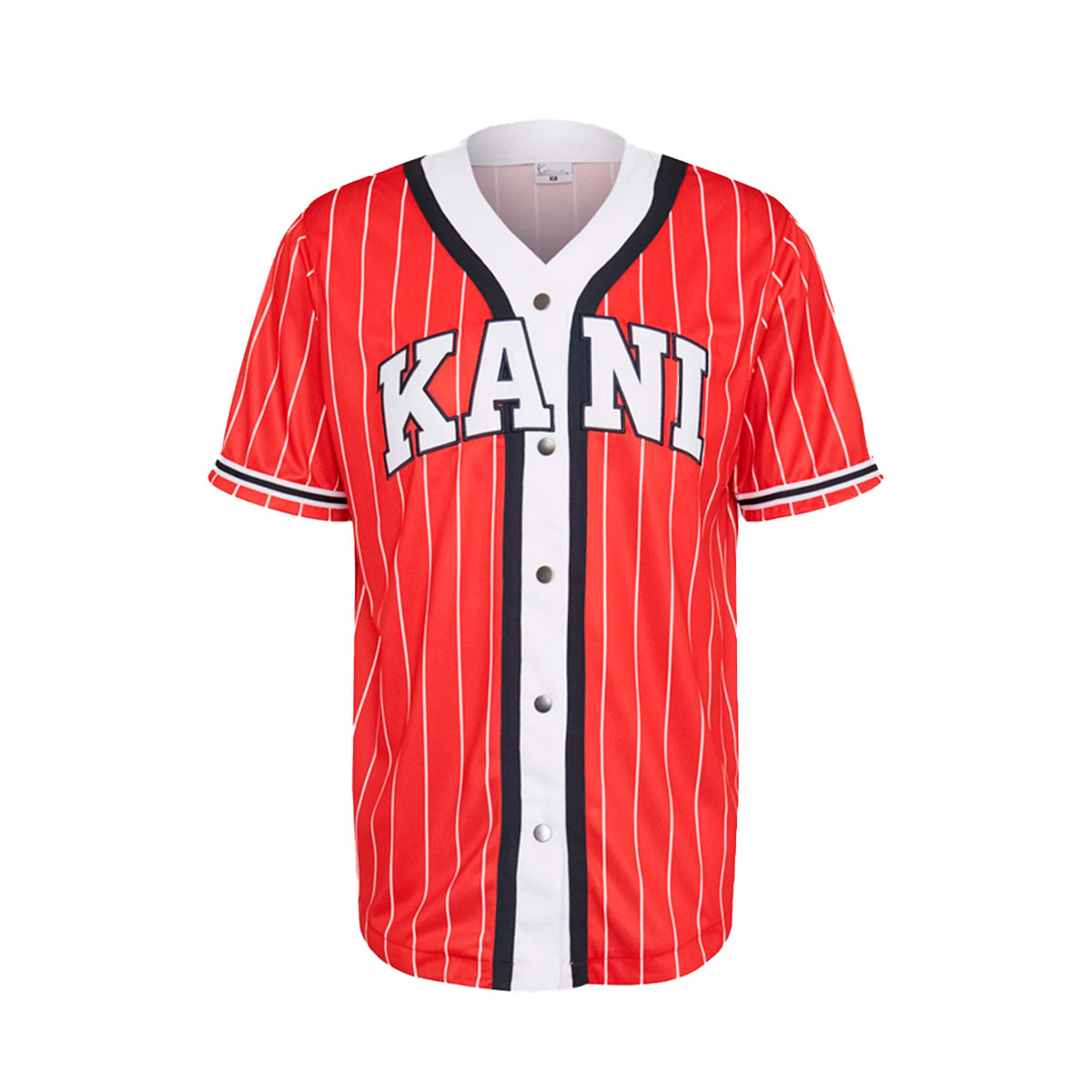 red pinstripe baseball jersey