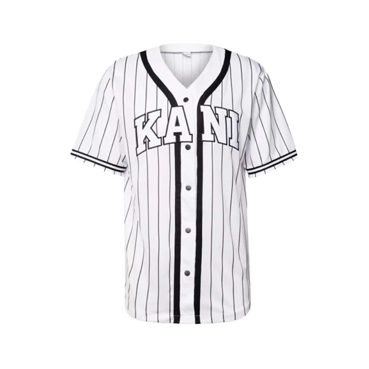Maillot Karl Kani Serif Pinstripe Baseball White Black Futbol Emotion