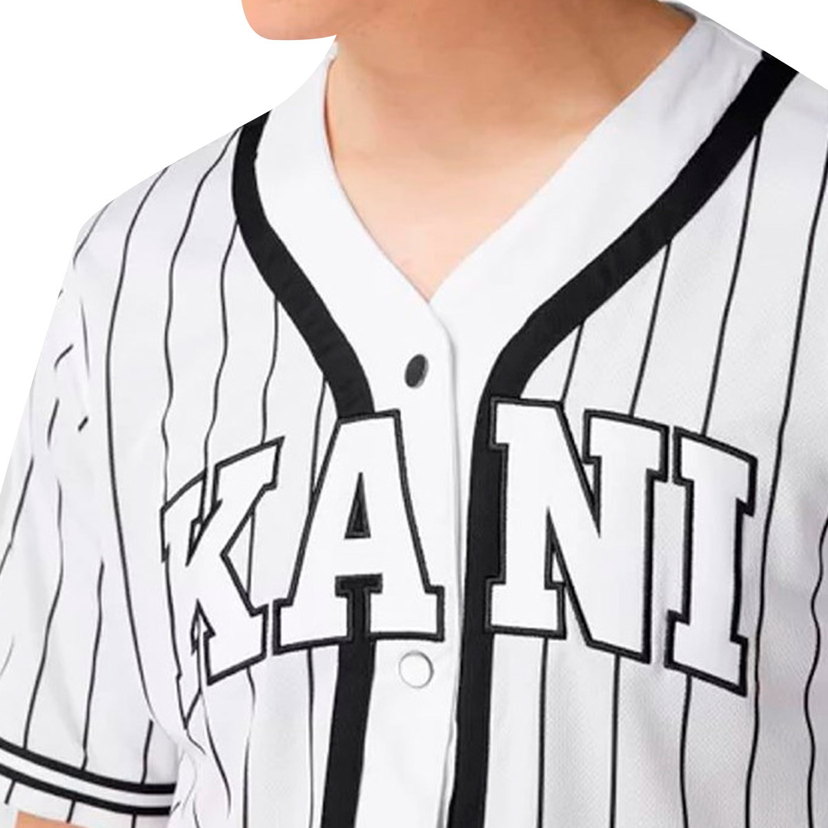 Pullover Karl Kani Serif Pinstripe Baseball Weiß-Schwarz
