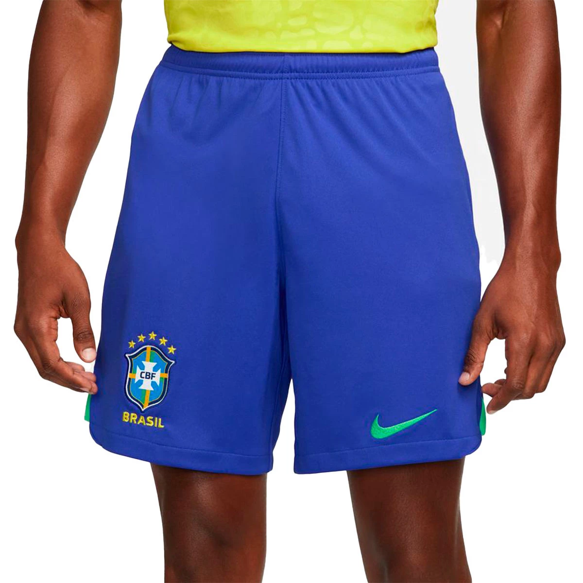 Calções Nike Brasil Primeiro Equipamento Stadium Mundial Qatar 2022  Paramount Blue-Green Spark - Fútbol Emotion
