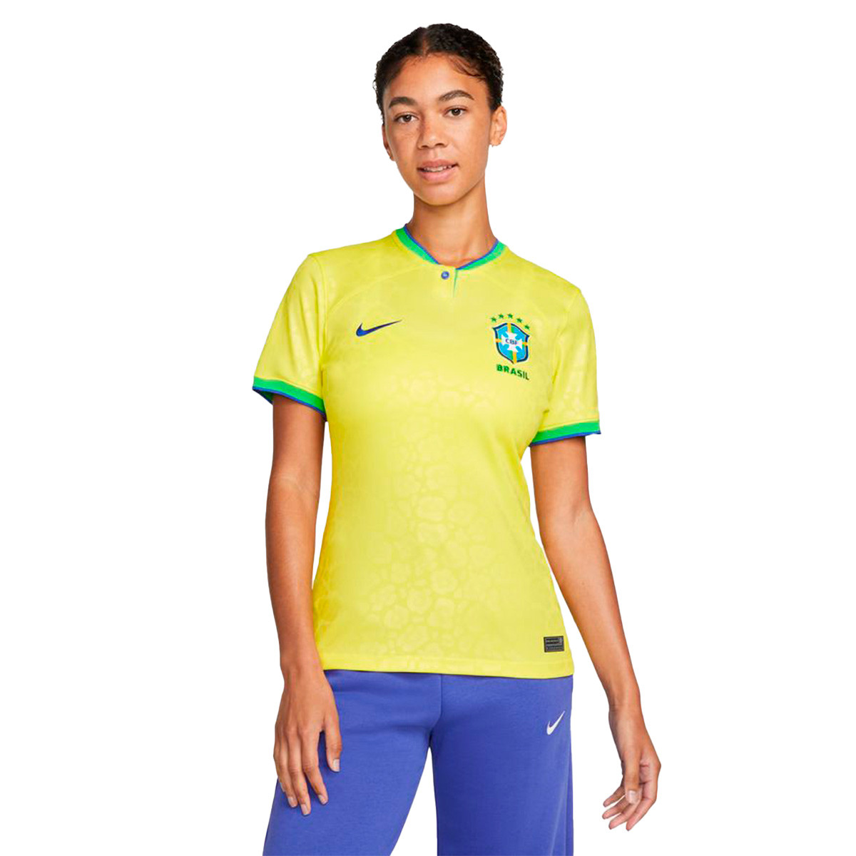 Camiseta Brasil Primera Equipación Stadium Mundial Qatar Mujer Dynamic Yellow-Green Spark-Paramount Blue - Fútbol Emotion
