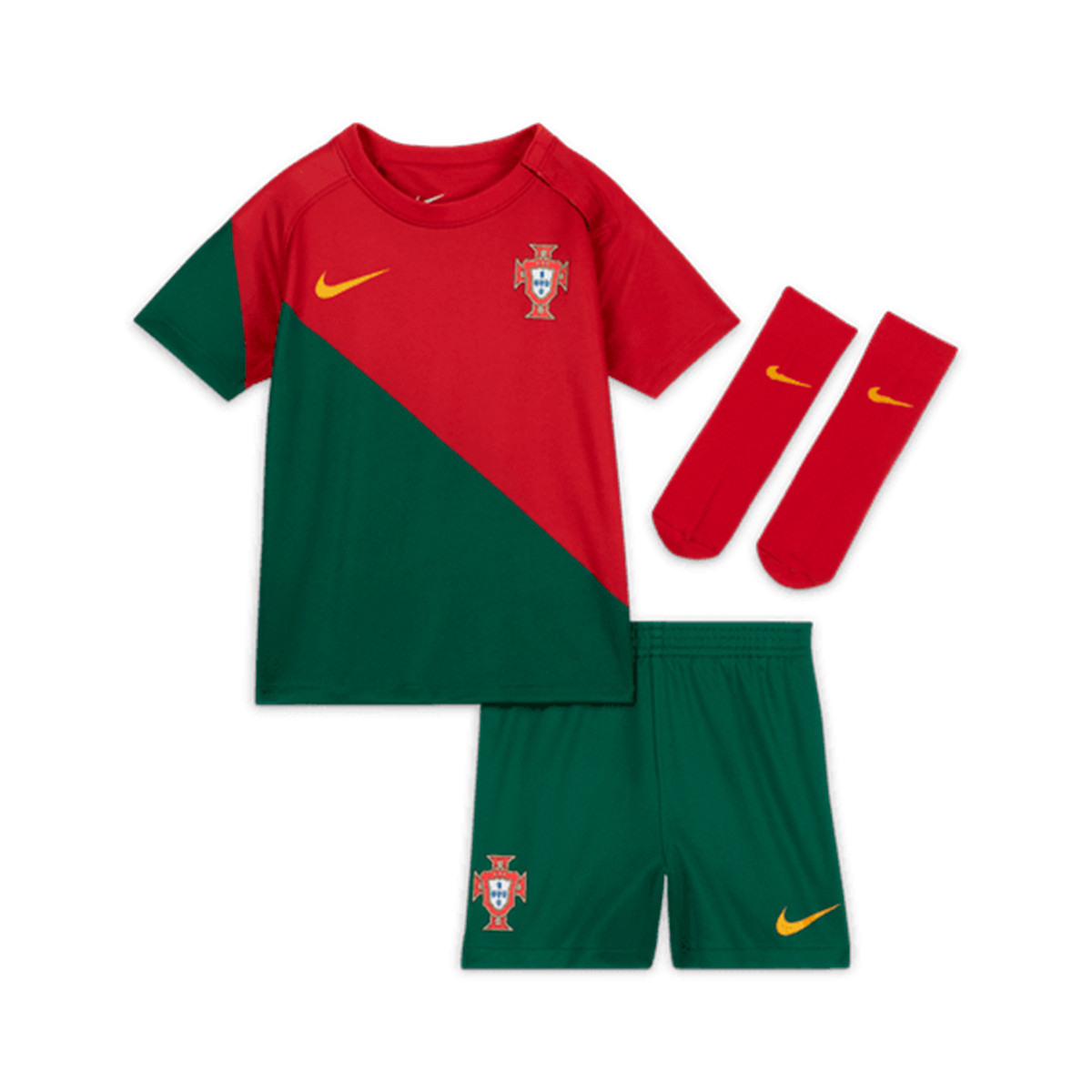 Tenue Nike Bébé Portugal Kit Domicile Stadium Coupe du Monde Qatar 2022  Pepper Red-Gorge Green-Gold Dart - Fútbol Emotion