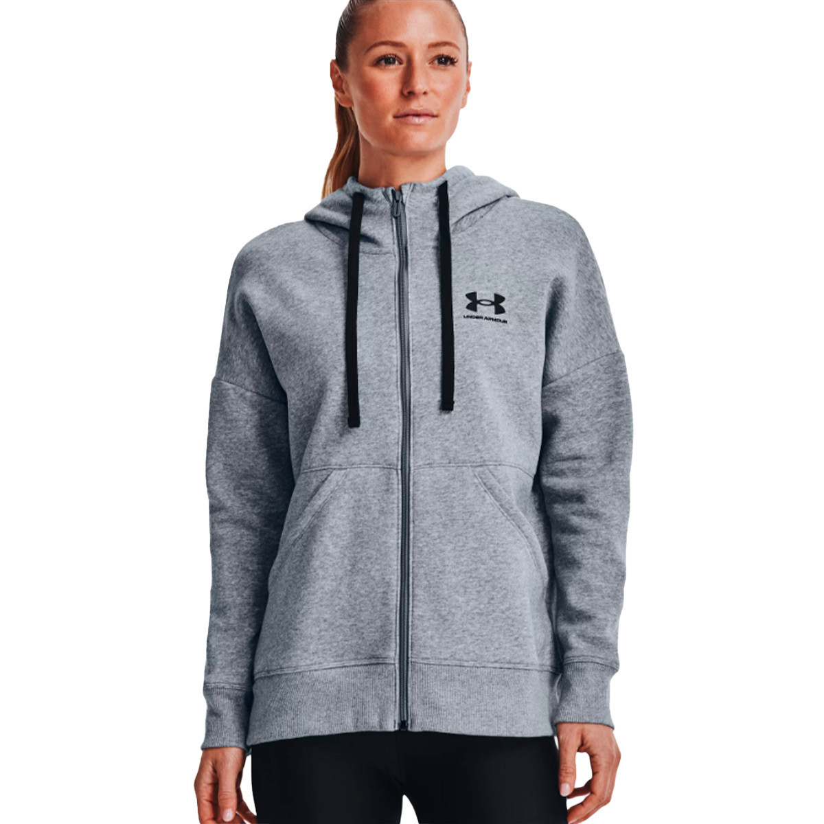 Jacket Under Armour Women Rival Rleece Full Zip Hoodie Steel Medium  Heather-Black-Black - Fútbol Emotion