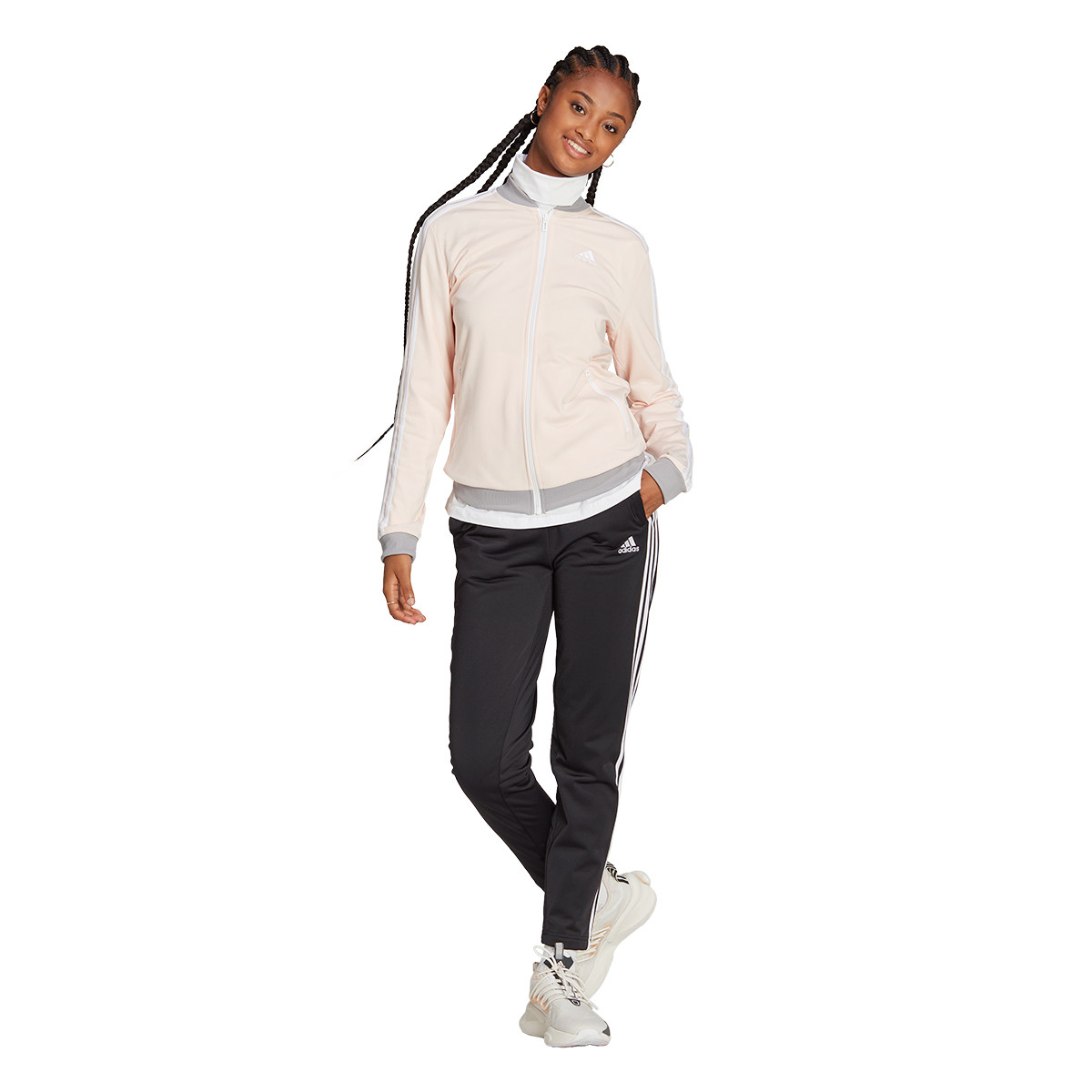 Chándal adidas Stripes Tracksuit Mujer Black-Wonder Quartz-White-Medium Grey Heather -