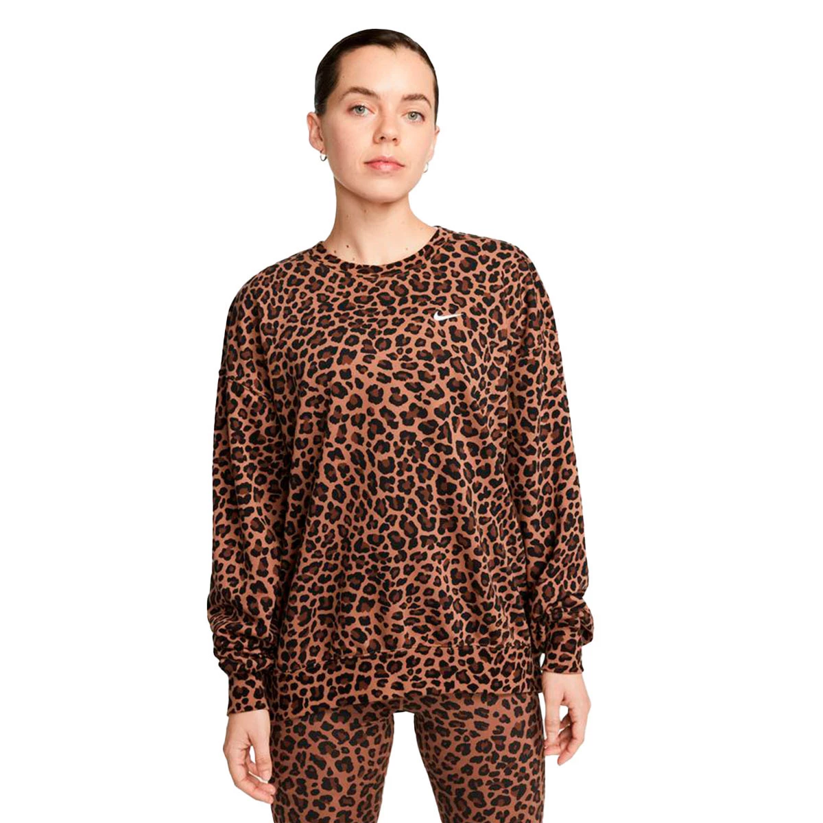 Sweatshirt Nike Leopard Aop Mujer Archaeo Brown-White - Fútbol Emotion