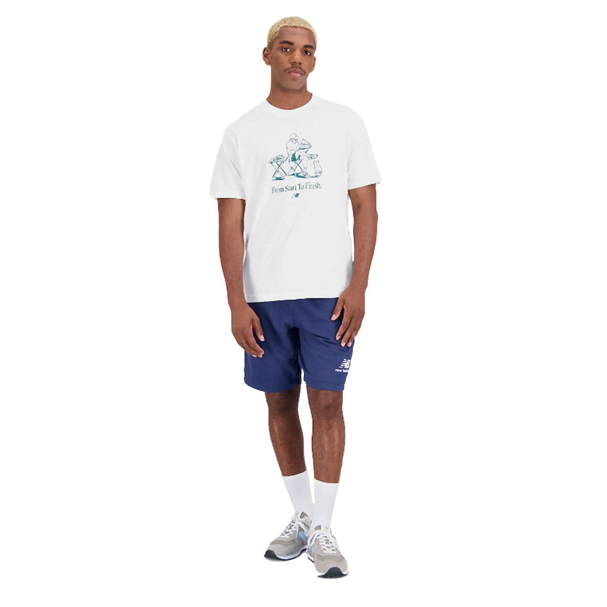 Shorts New Balance Essentials Emotion Navy Fútbol Short Fleece Blue Stacked - Logo
