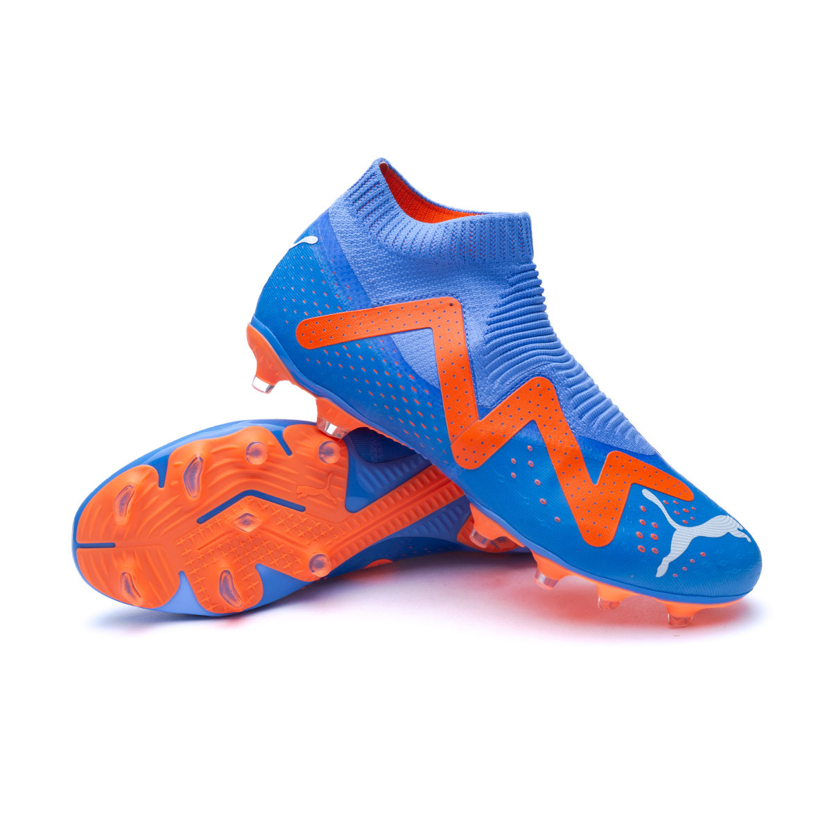 Football Boots Puma Orange Glimmer-White-Ultra Fútbol Emotion LL - Future Blue Match+ FG/AG