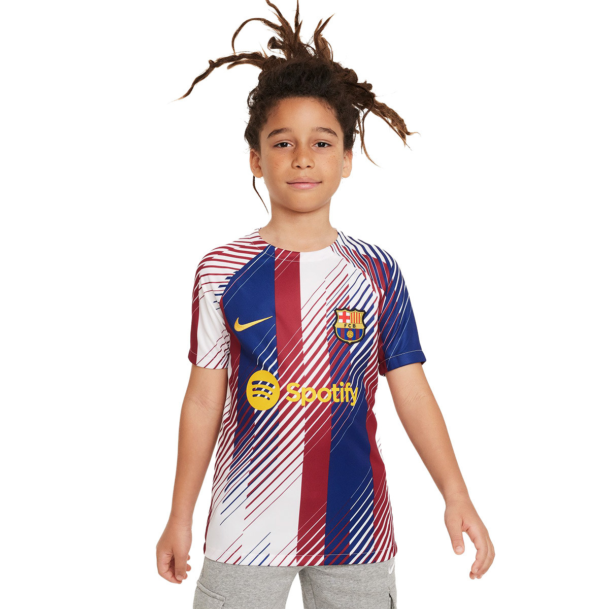 Nike Barcelona Pre-Match 2023-2024 Niño White-White-Noble Red-University Gold - Fútbol Emotion