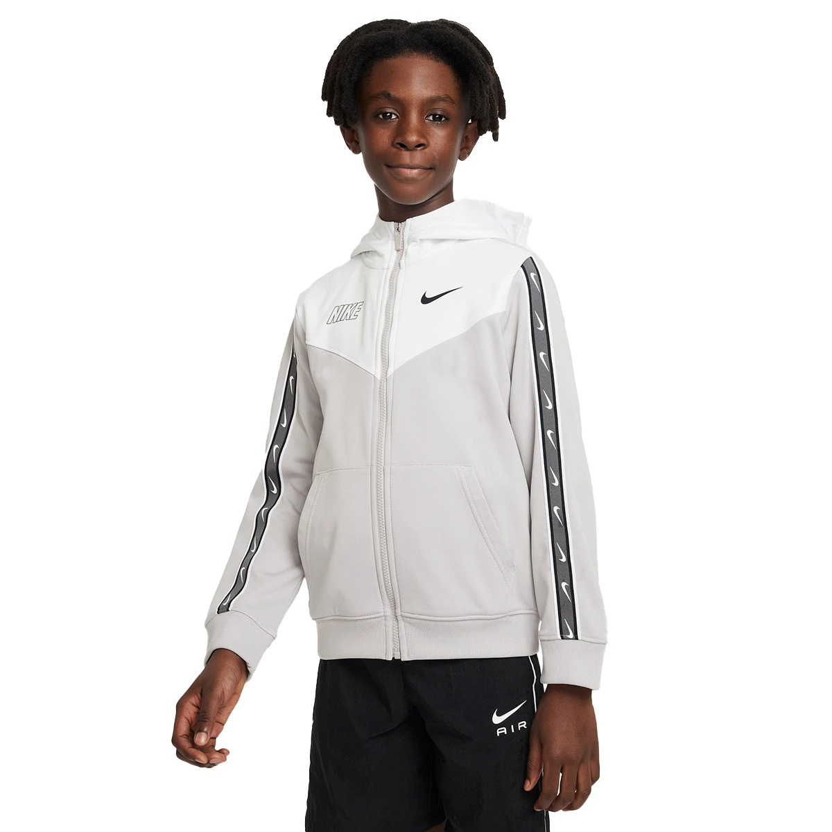 Jacket Nike Kids Sportswear Repeat Swoosh Iron Ore Summit White Black Futbol Emotion