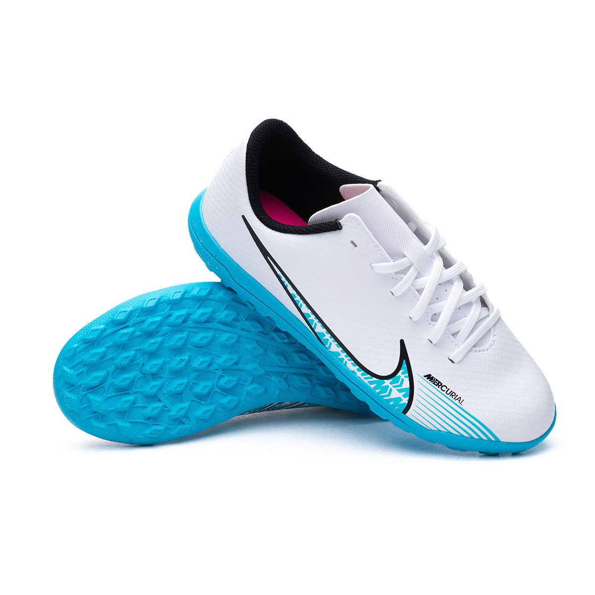 Bota de fútbol Nike Mercurial Vapor 15 Club Turf Niño White-Baltic  Blue-Pink Blast-Black - Fútbol Emotion