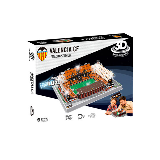 Banbo Toys 3D Stadium Puzzle Mestalla with Lights (Valencia CF) White-Orange Fútbol Emotion