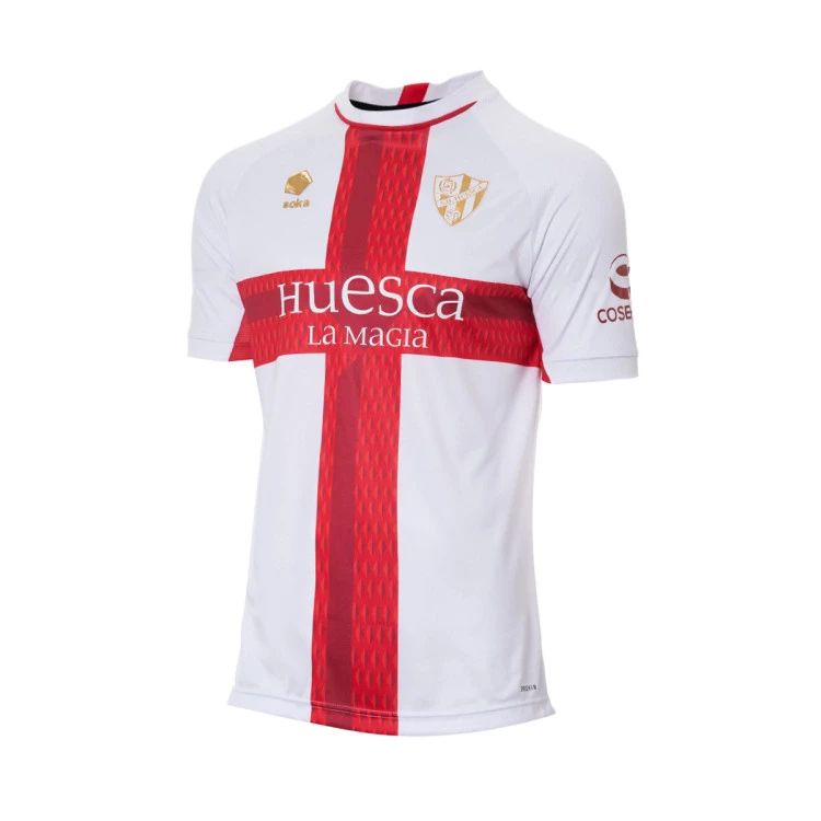Camiseta Soka SD Huesca Segunda Equipacion 2023 2024 Nino White Red Gold Metallic Futbol Emotion