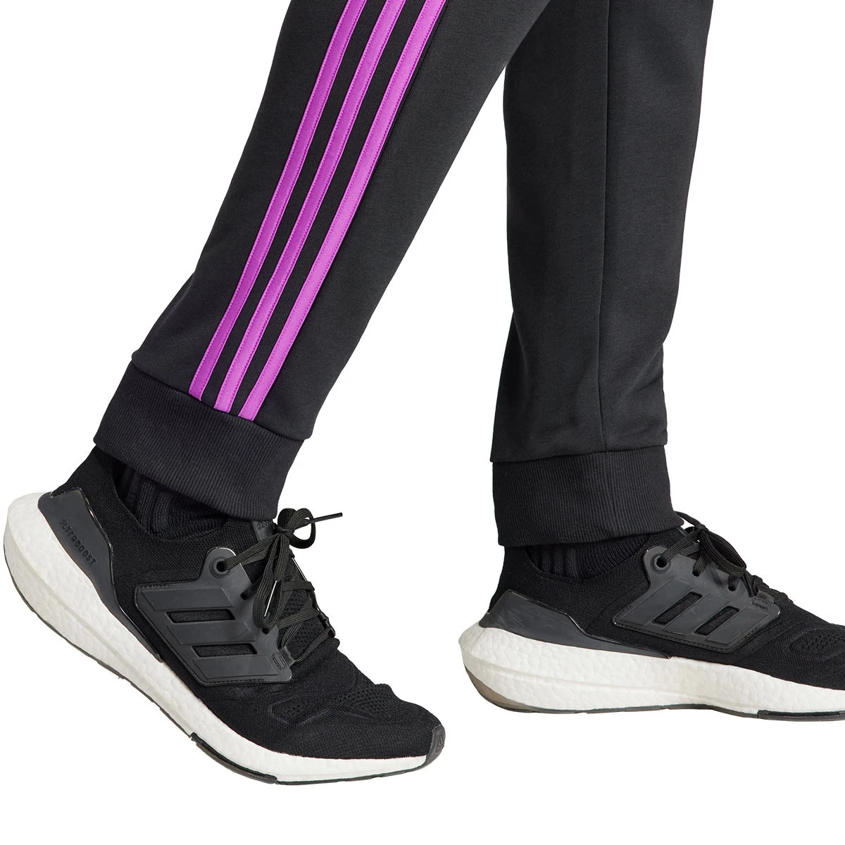 Black adidas pants with purple stripes sale