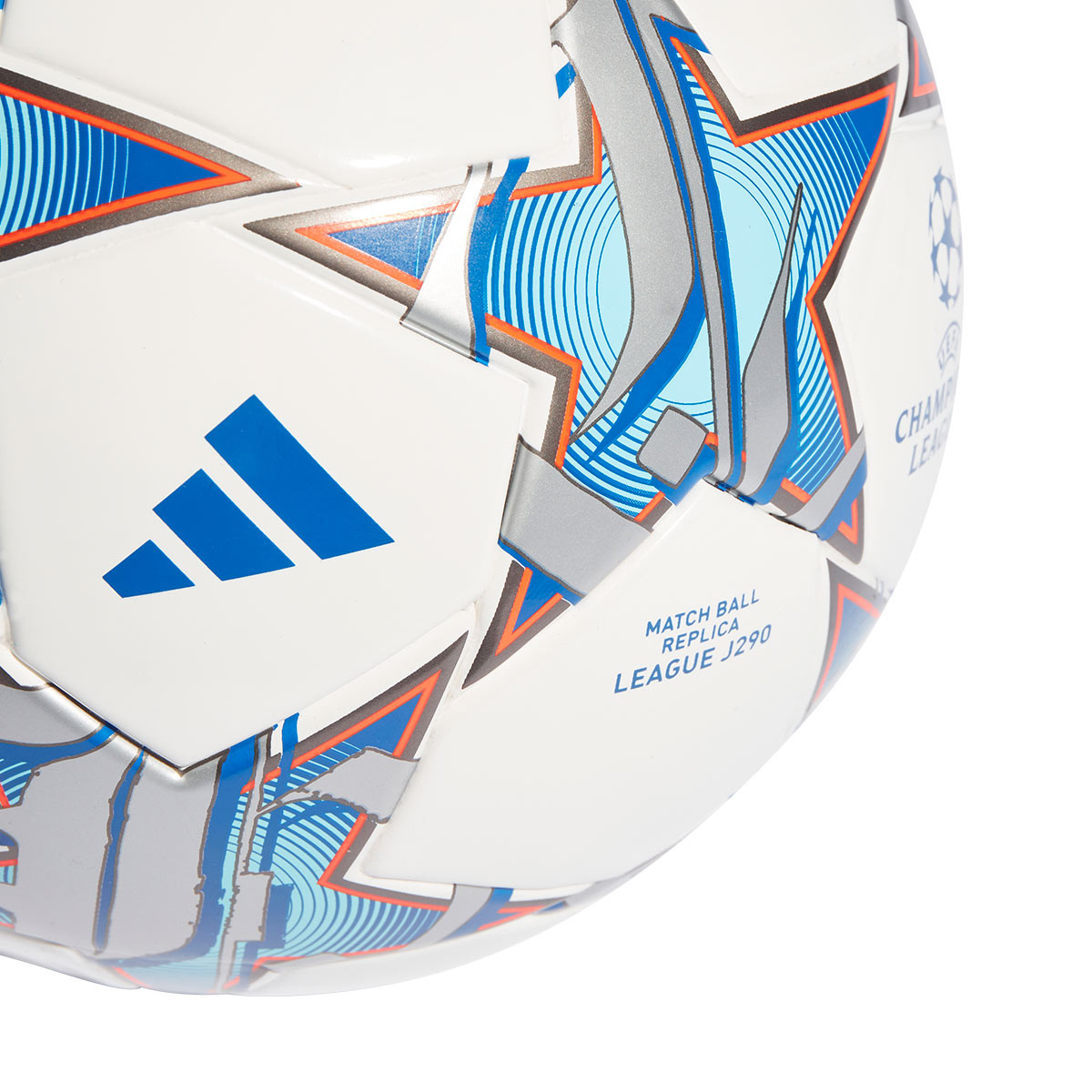 Ballon adidas UEFA Champions League Pro White-Silver Metallic-Bright Cyan -  Fútbol Emotion