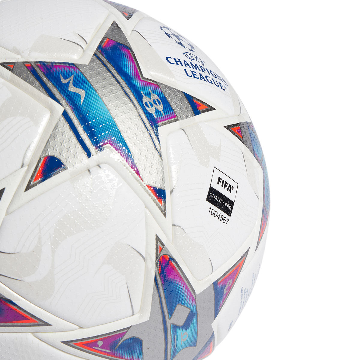 Ballon adidas UEFA Champions League Pro White-Silver Metallic-Bright Cyan -  Fútbol Emotion
