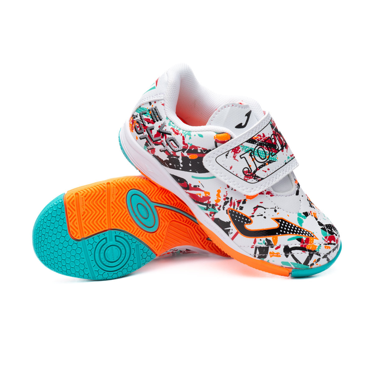 Indoor boots Joma Kids Evolution Adhesive Strap White-Orange - Fútbol  Emotion