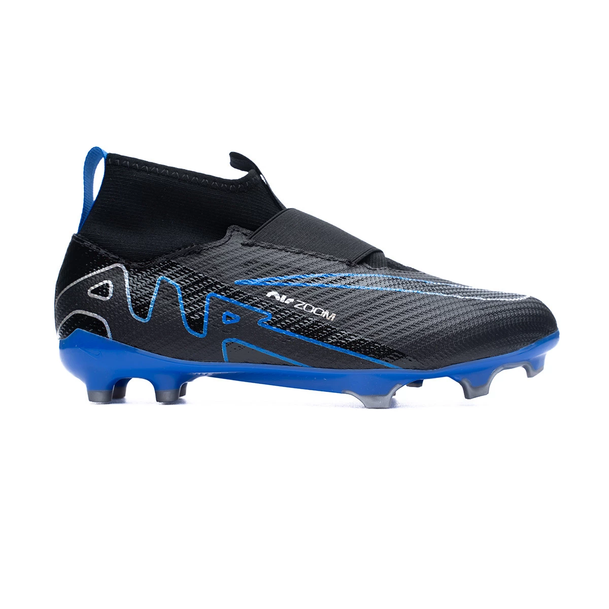 Football Boots Nike Kids Zoom Mercurial Superfly 9 Pro FG Black Chrome Hyper Royal Futbol Emotion
