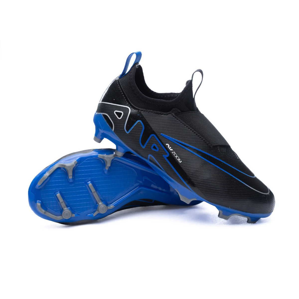 Football Boots Nike Kids Jr Zoom Mercurial Vapor 15 Academy FG MG Black Chrome Hyper Royal Futbol Emotion