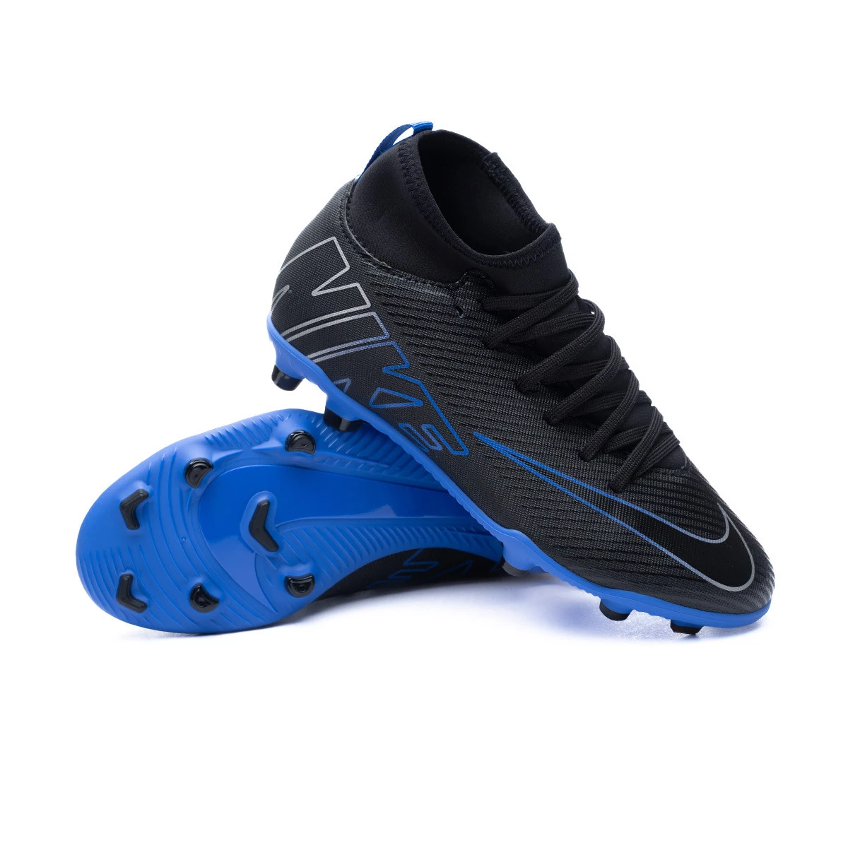 Bota de fútbol Nike Mercurial Superfly 9 Club FG/MG Niño Black-Chrome-Hyper  Royal - Fútbol Emotion