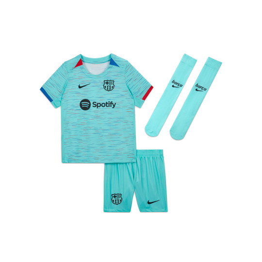 Kit Nike Kids FC Barcelona Third Kit 20232024 Light AquaRoyal BlueUniversity RedBlack