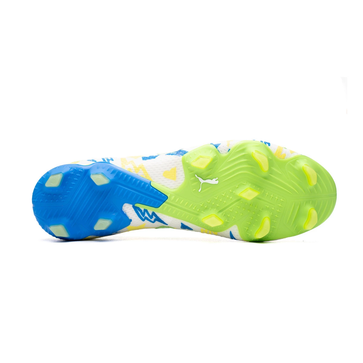 Football Boots Puma Kids Future Ultimate Neymar Jr FG AG White Racing Blue Lemon Meringue Parakee Futbol Emotion