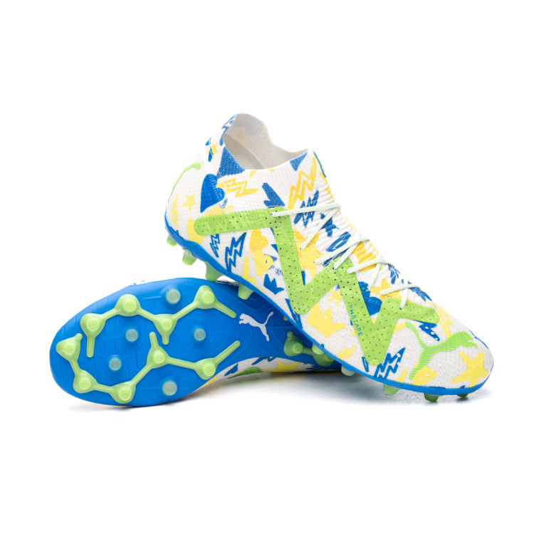 Football Boots Puma Future Ultimate Neymar Jr MG White Racing Blue Lemon Meringue Parakee Futbol Emotion